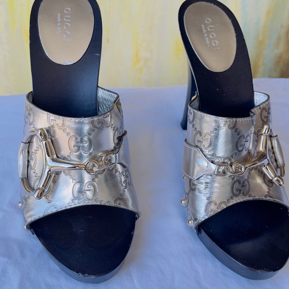 Gucci Metallic Silver High Heel Sandals